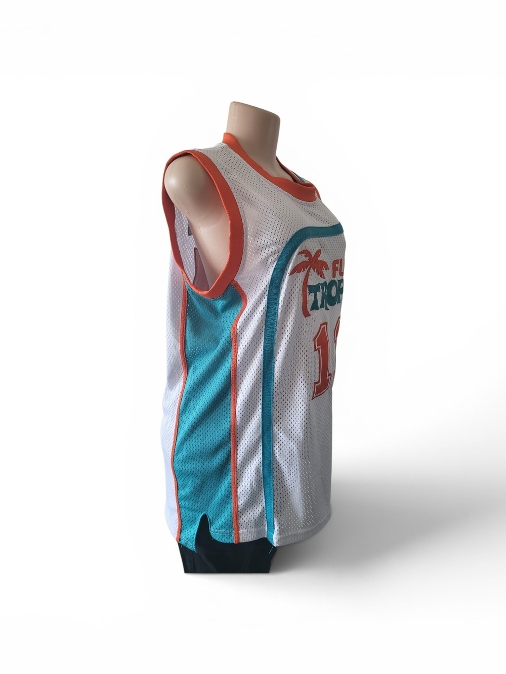 Flint Tropics Ed Monix Mesh Basketball Jersey - White/Teal/Orange - Picture 5 of 9
